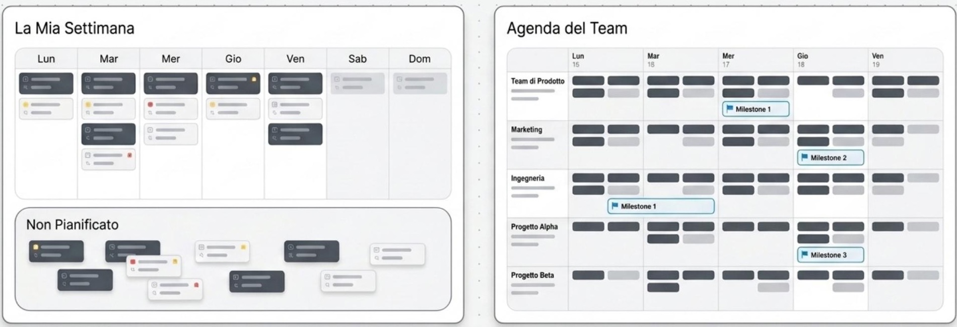 Confronto tra Mia settimana e Agenda del team in Kairo